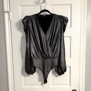 Express Black Shimmery Lamé Fabric Bodysuit